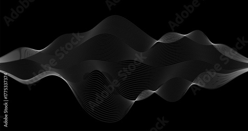 Grid Wave of Particles on black background for Science technology