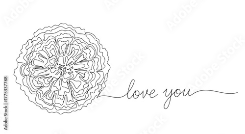 Elegant One Line Continuous Drawing of a Flower with a Loving Message for a Special Someone