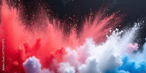 Red and black galaxy dust cloud explosion in space with a vibrant blue water glow like a cosmic fire and light texture