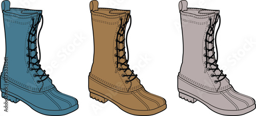 Collection of three different colored waterproof boots, showcasing a variety of footwear options for outdoor adventures and casual wear