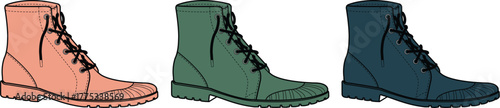 Collection of stylish combat boots in various colors, perfect for outdoor adventures or urban fashion, offering durability and comfort with a trendy look
