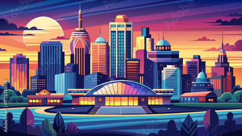 Very beautiful sunset skyline of Kansas City, Missouri, USA, showcasing the city’s iconic architecture, illuminated skyscrapers, and vibrant urban landscape under a colorful evening sky.