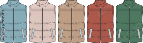 Collection of Stylish Padded Vests in Various Colors, Perfect for a Trendy and Versatile Wardrobe