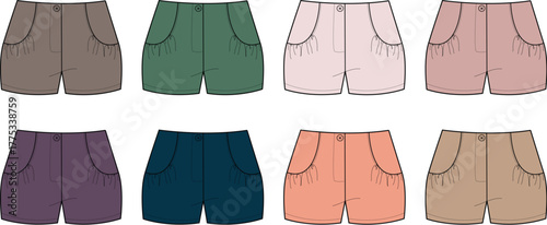 Array of Shorts in Various Colors Fashion and Apparel Designs