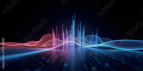 Abstract blue wave background with futuristic digital lines and glowing light energy for music equalizer design
