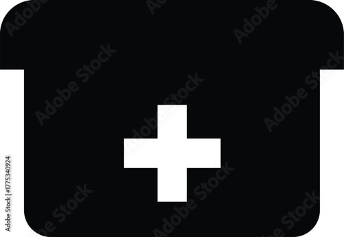 First aid box solid icon, medical kit vector for emergency health care and safety design