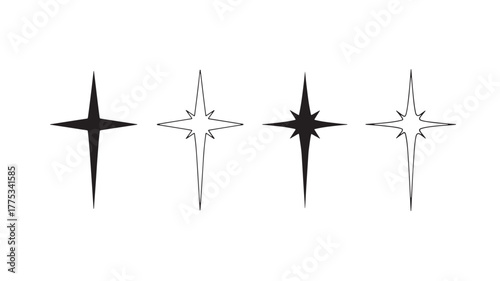Four stylized star shapes with varying designs on transparent background silhouette