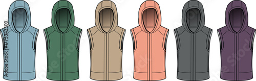 Colorful Sleeveless Hooded Vests Vector Set for Fashion Design