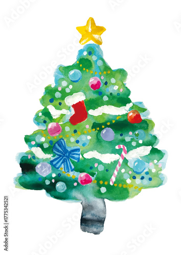 クリスマスツリーの水彩画