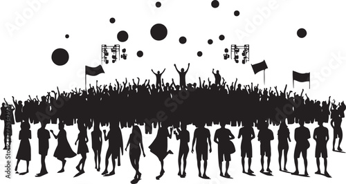 Music Festival Crowd Silhouette Vector