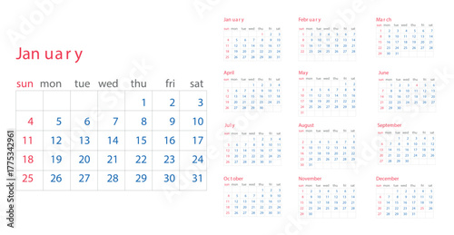 set calendar 2026 with simple and modern design 