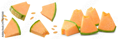 Sliced cantaloupe melon isolated on white background. clipping path