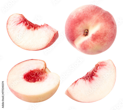 cut of peach fruit isolated on white background. clipping path