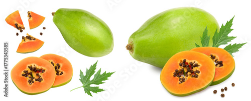 ripe papaya fruit isolated on white background. exotic fruit. clipping path