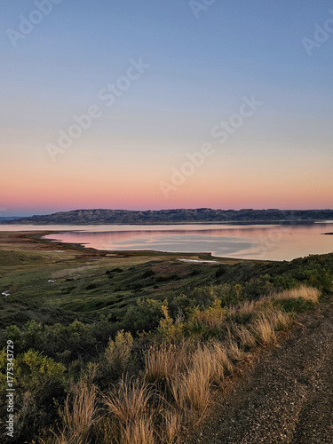 Pink sunset colours over the Missouri river