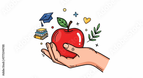 education illustration, a hand holding an apple