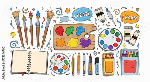 Art Supplies for painting and drawing.