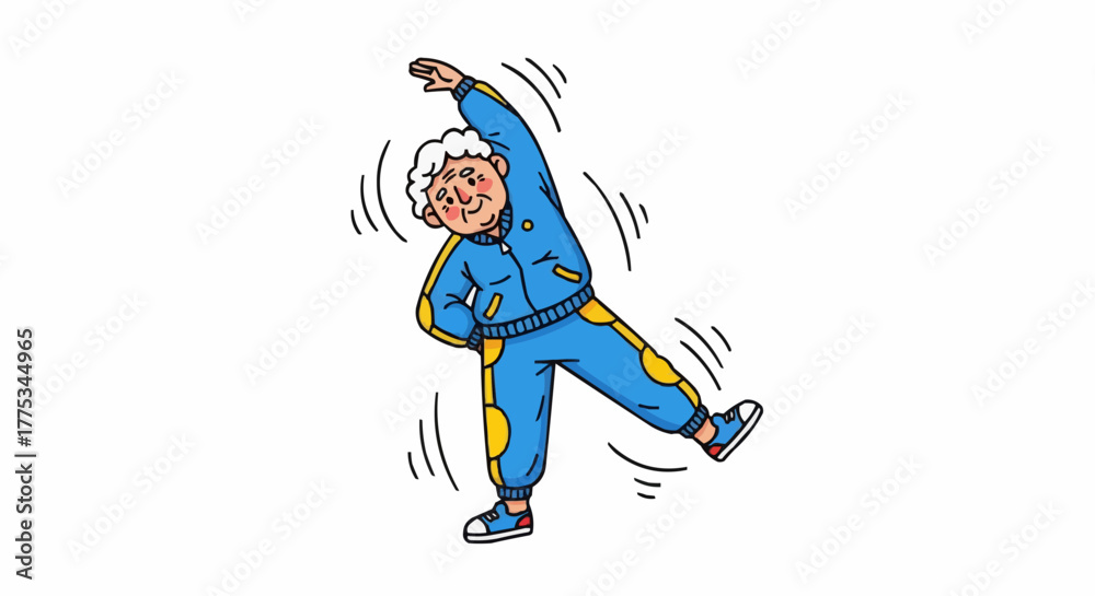 Obraz premium An elderly woman in a blue tracksuit does stretches and exercises to stay healthy, vibrant, and active at any age.