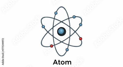 A scientific depiction showcases an atom structure, which includes electrons, neutrons, and a nucleus in detail.