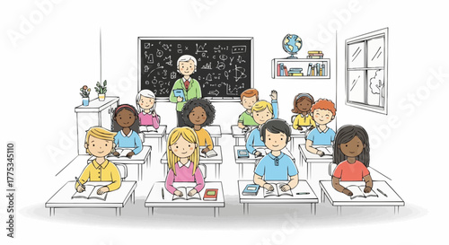 School Classroom with students and teacher.