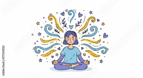 Woman meditating in lotus position.