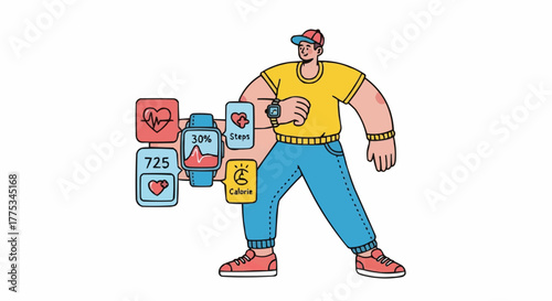 Man interacting with a wearable fitness tracker.