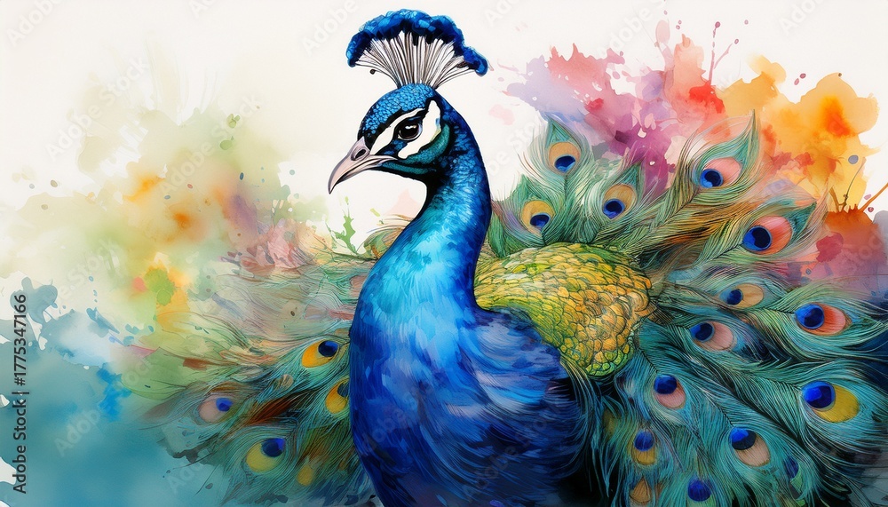 Obraz premium graceful peacock painted in delicate watercolor style