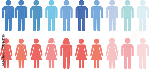 Gender distribution infographic, male female gradient, demographic comparison, population data, diversity concept, social statistics, equality visual, human icon chart