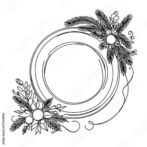 Outline of a dish with a Christmas wreath around it christmas dinnerware minimal vector