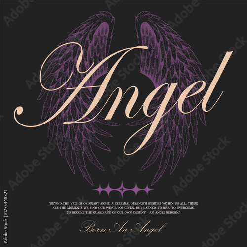 angel's wings print design, wing t-shirt design, women's slogan printed t-shirt design, hand-drawn dotted line, halftone style street art, for streetwear and urban style t-shirts design, hoodies,