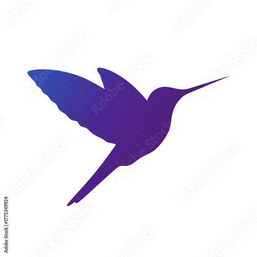 Purple colibri bird silhouette decorated with wavy pattern. Hummingbird. Vector illustration