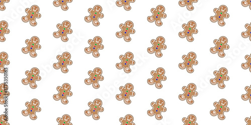 Christmas pattern with cute gingerbread man cookies. Festive holiday food design background with white icing and sprinkles.