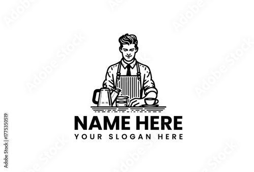 Barista Logo Modern Minimalist Design with Coffee Maker and Cup for Cafe and Beverage Business