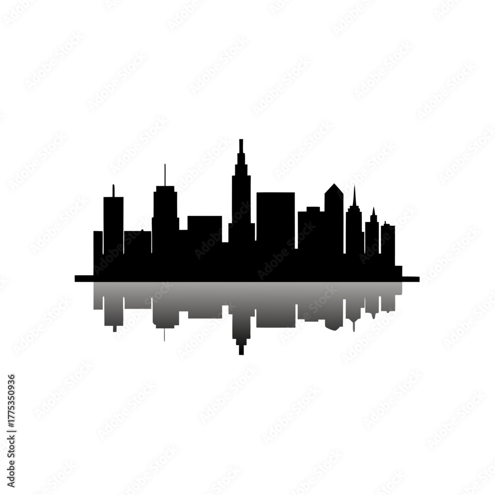 Naklejka premium Urban cityscape silhouette with skyscrapers and buildings in monochrome