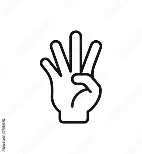 Line art hand gesture showing four fingers raised with thumb tucked