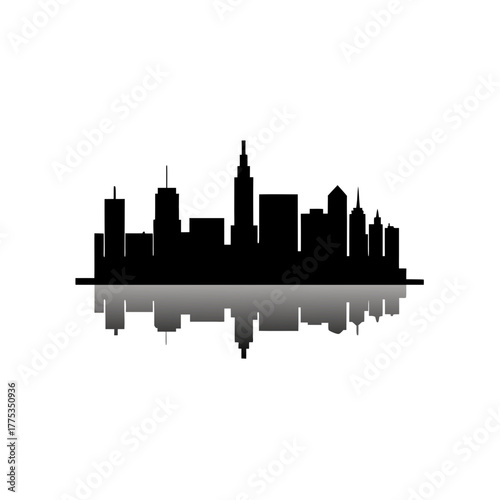 Urban cityscape silhouette with skyscrapers and buildings in monochrome