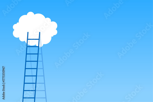 minimal rise up progress ladder into white cloud