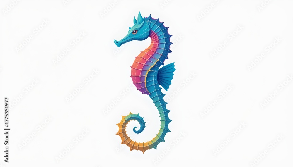 Fototapeta premium A stylized sea creature resembling a mermaid, characterized by a human like head with hair, and a body with a tail that has fins and is adorned with scales