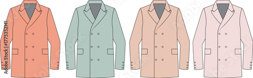 Colorful Clothing Collection A stylish assortment of jackets in various pastel shades for fashion and design