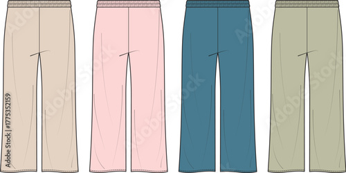 Collection of Four Stylish Sweatpants in Various Colors for Fashion and Apparel Design