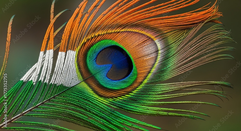 Obraz premium Peacock feather with Indian flag colors