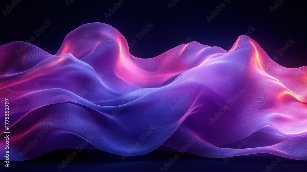 Obraz premium Abstract, glowing fabric waves in vibrant purple and blue hues