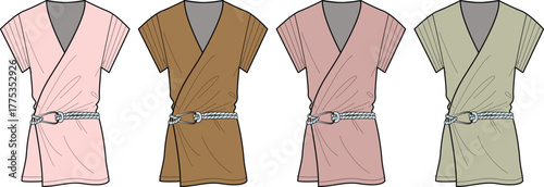 Variety of Fashionable Kimono Tops with Belts in Different Colors for Style and Design