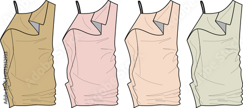 Collection of Sleeveless Blouses with Ruffled Collar in Various Color Palettes