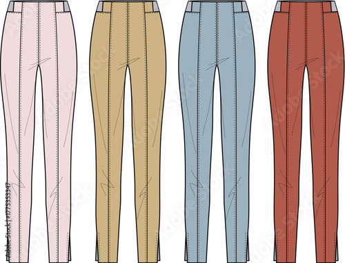 Fashionable women's tailored trousers in a variety of soft pastel and earthy hues