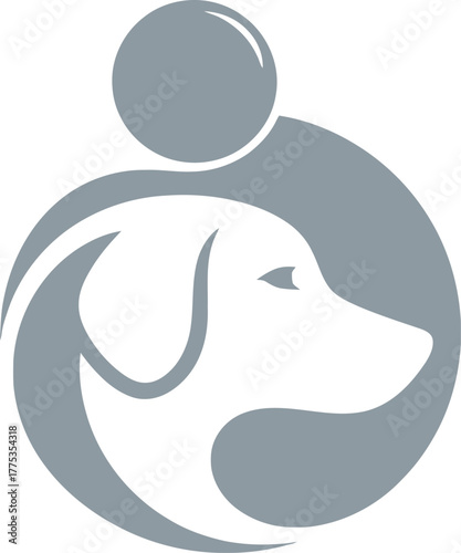 pet care human dog connection vector illustration, animal welfare shelter logo concept