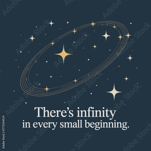 Celestial ring with stars and inspirational quote on dark blue galaxy space