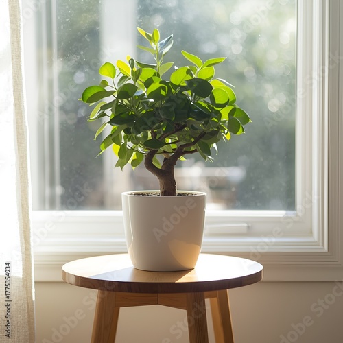 Minimalist interior Bonsai tree by the Window