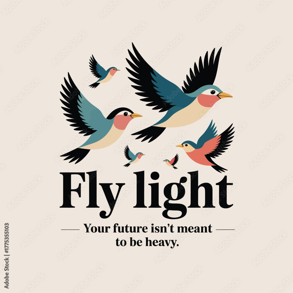 Obraz premium Fly light your future isnt meant to be heavy quote with birds text lettering