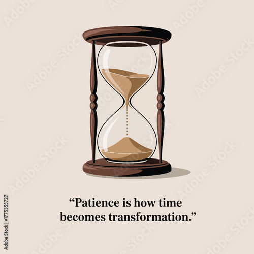 Hourglass with sand flowing down symbolizing time passing and transformation graphic